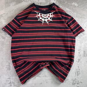 Lurking Class Striped Graphic T-Shirt Black Red Skull Web Streetwear Men’s M